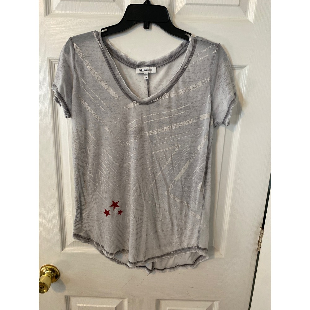 William Rast Grey Burnout Star Graphic Scoop Neck T-Shirt Medium Silver Foil